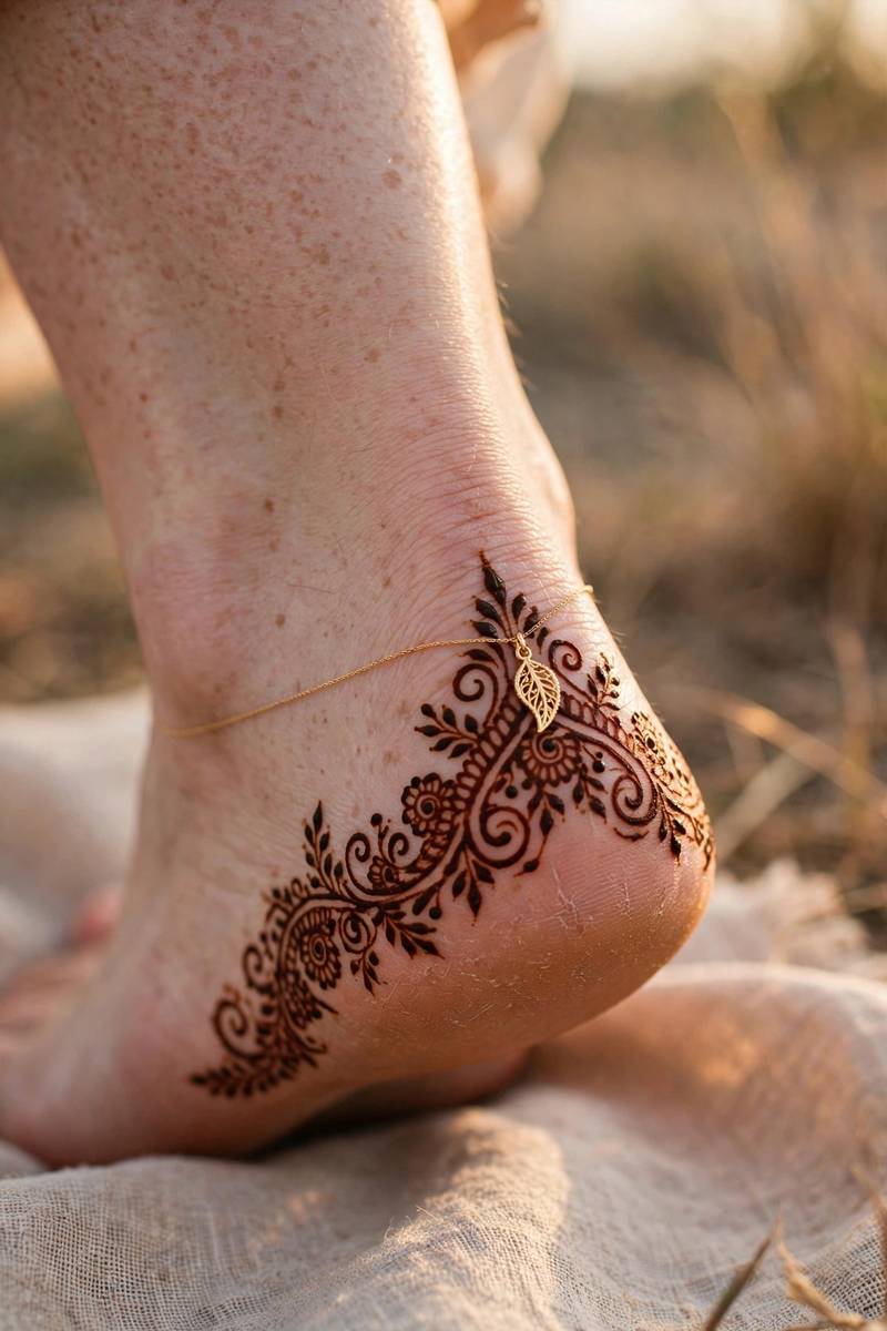 Heel charm foot jewellery mehndi design