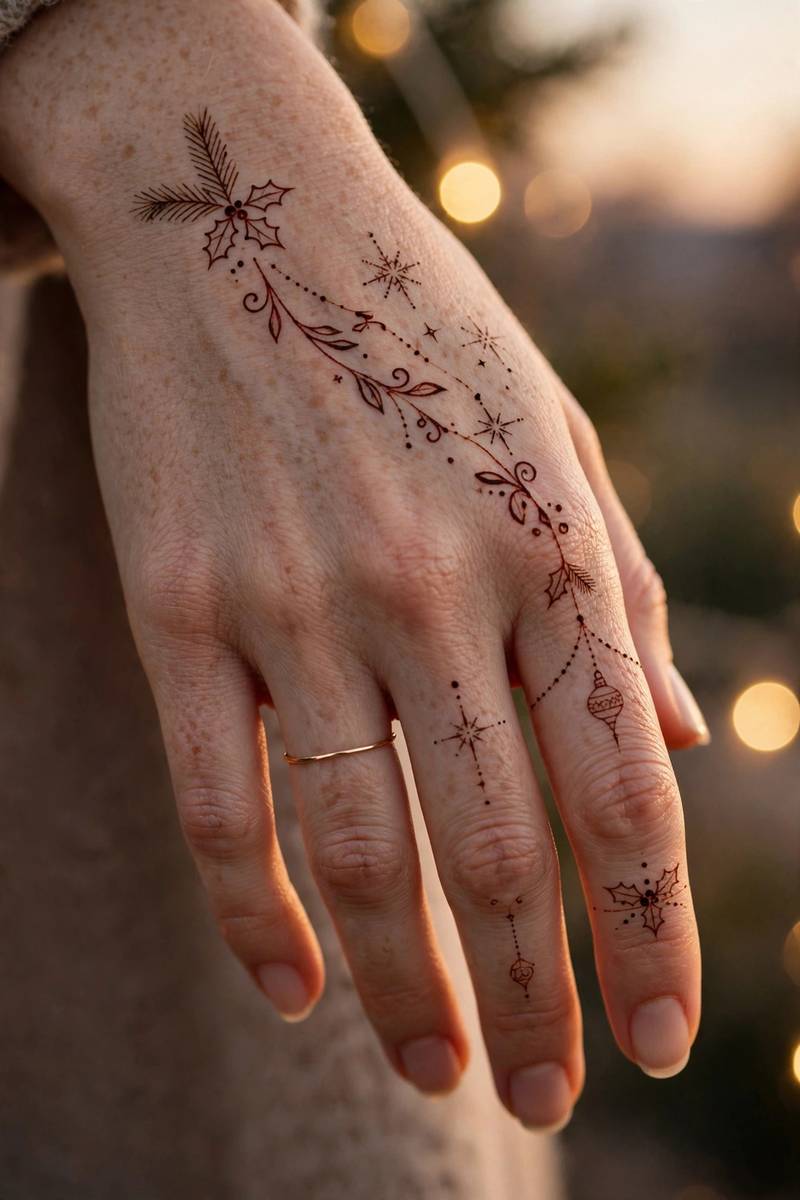Chic fine-line henna for Christmas party