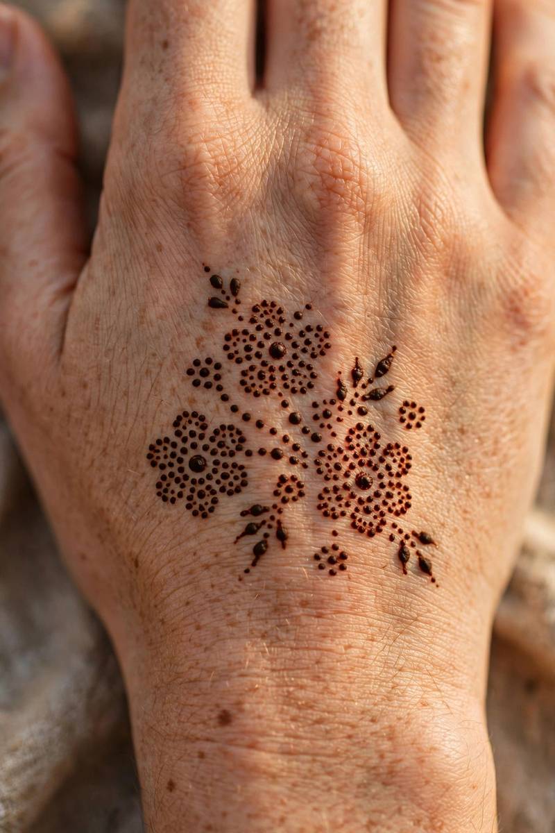 Henna pic showing intricate dotwork mehndi pattern design