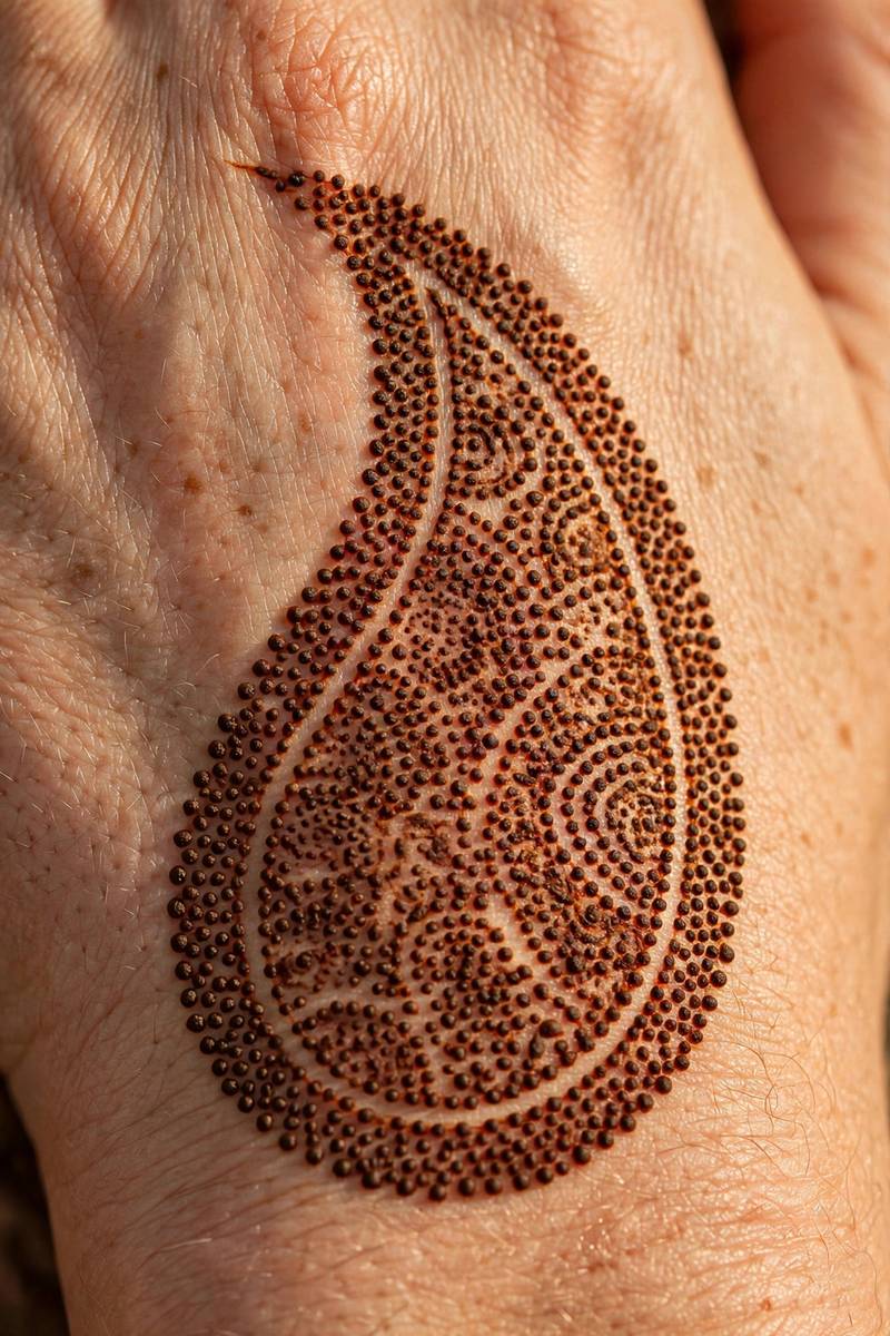 Paisley mehndi motif decorated with dot patterns