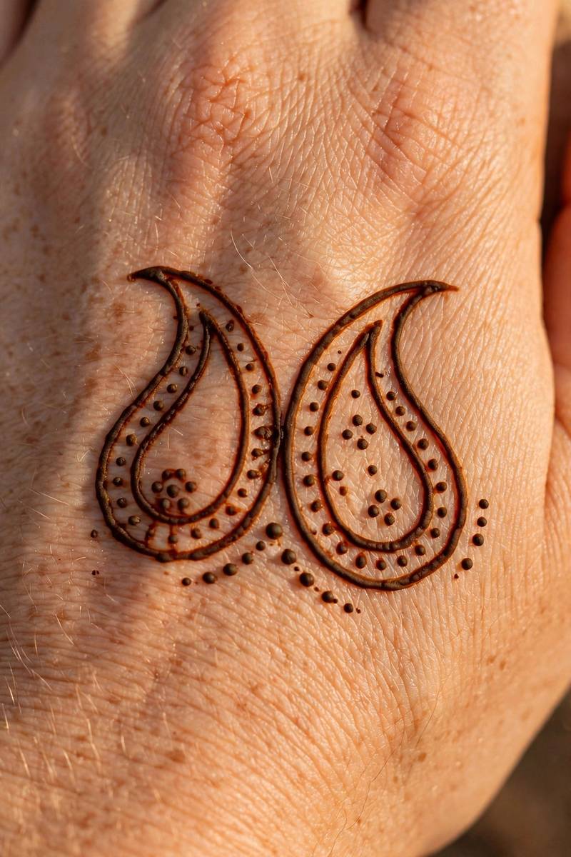 Easy paisley duo mehndi design with two paisleys side by side