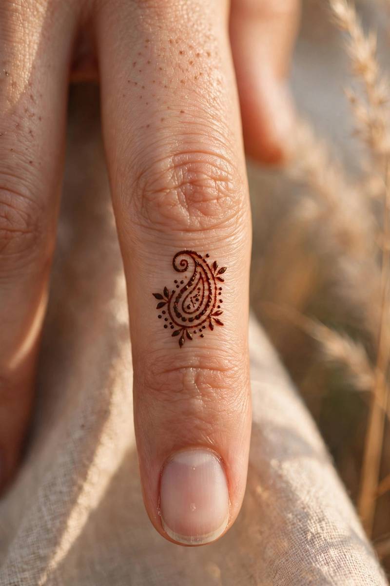 Easy paisley mehndi design on a finger for beginners