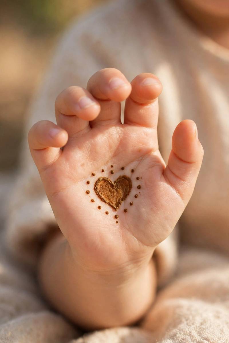 Eid heart tikki mehndi design for kids on the palm