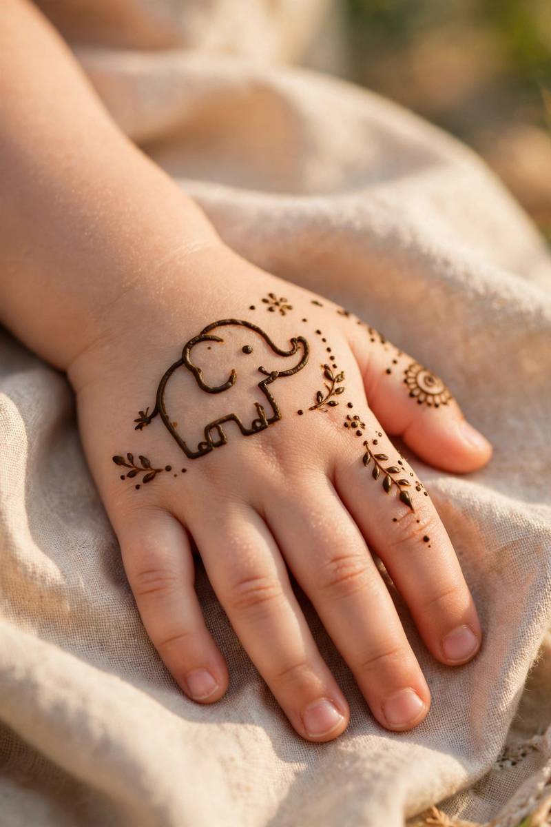 Eid tiny elephant mehndi design for kids