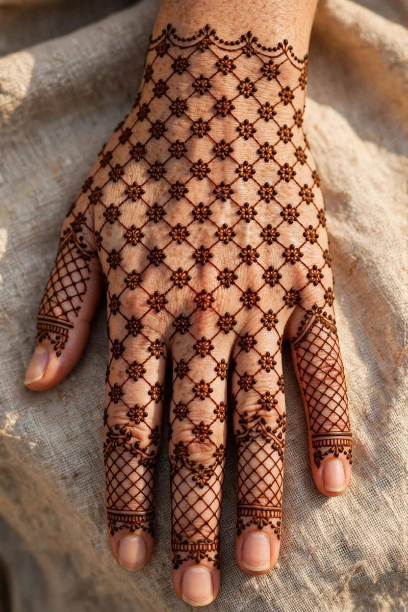 Full hand jaal lattice mehndi design non-bridal