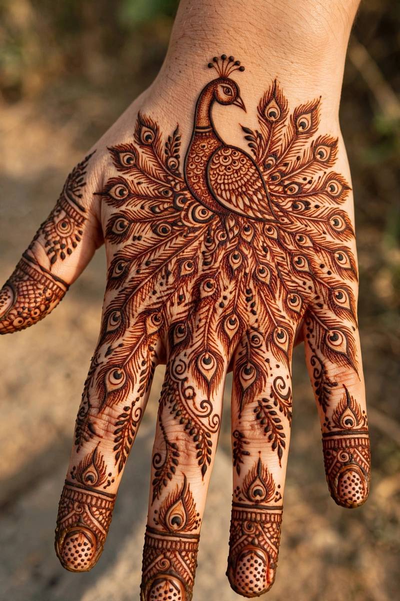Full hand peacock mehndi design non-bridal