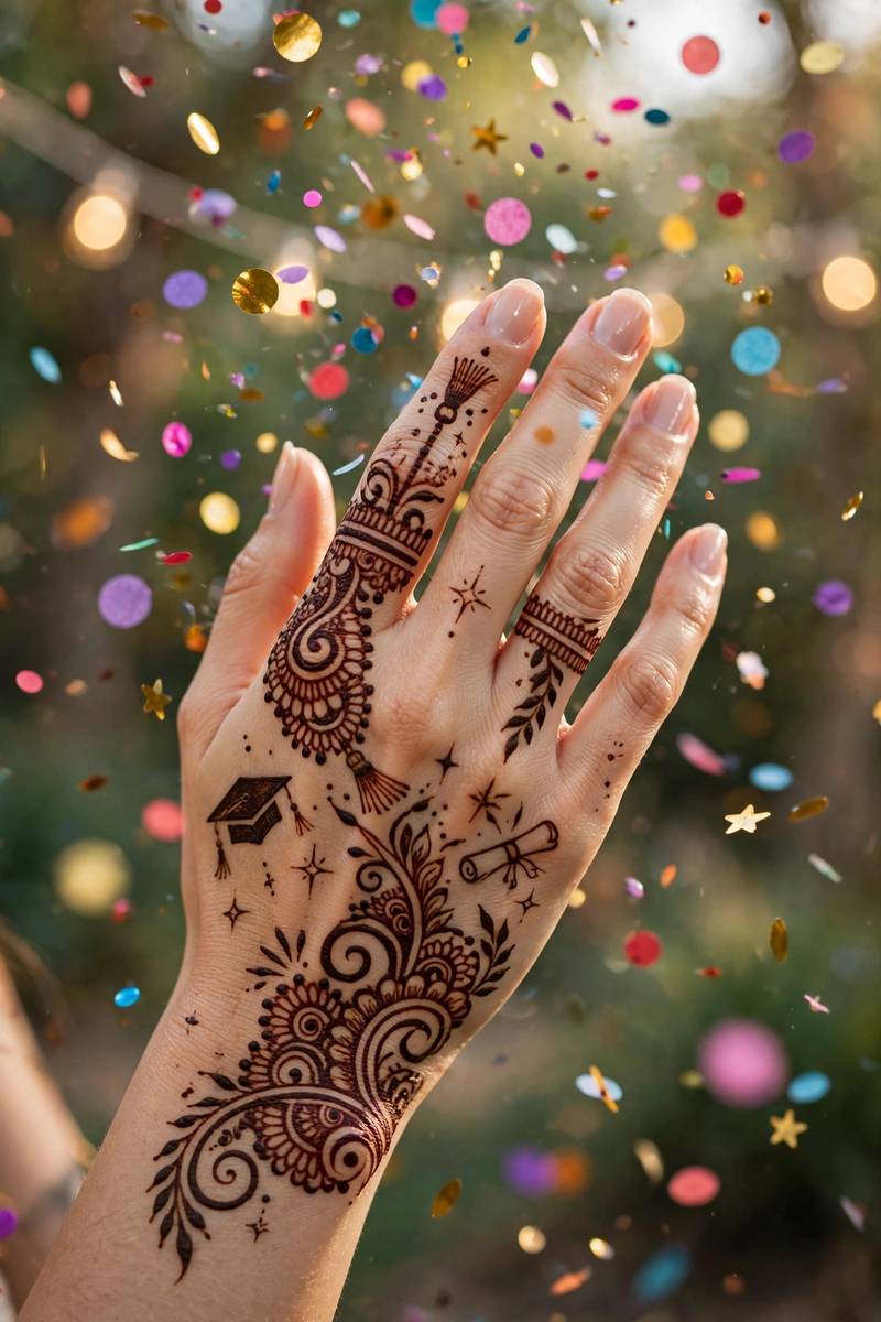 Elegant hand henna with confetti for graduation celebration