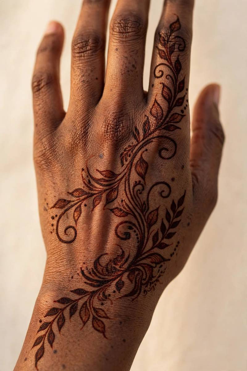 Elegant side palm vine mehndi design for the office