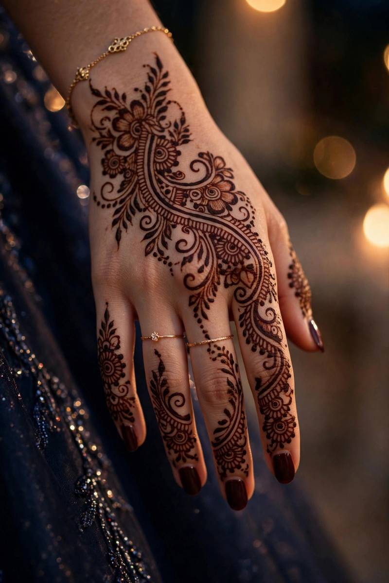 Glam prom night henna with evening styling