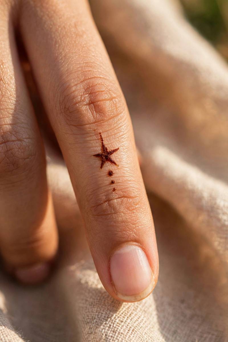 Simple Eid star mehndi design on a finger