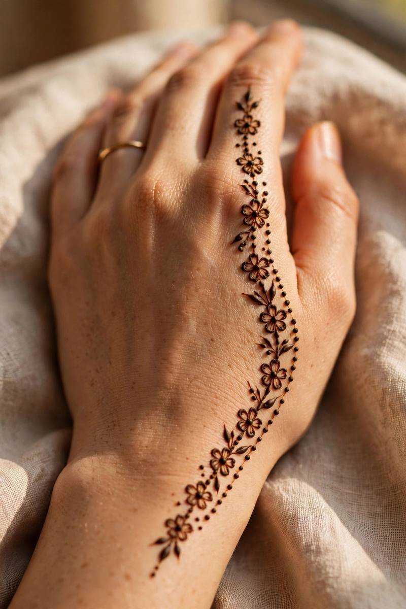 Simple Eid side trail mehndi design on the hand