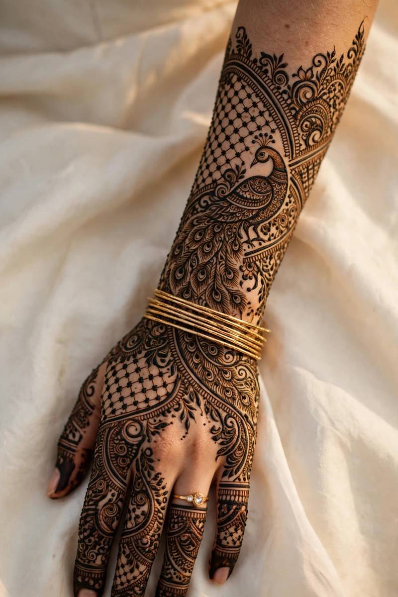 Two simple festive sprigs in easy Karva Chauth mehndi style