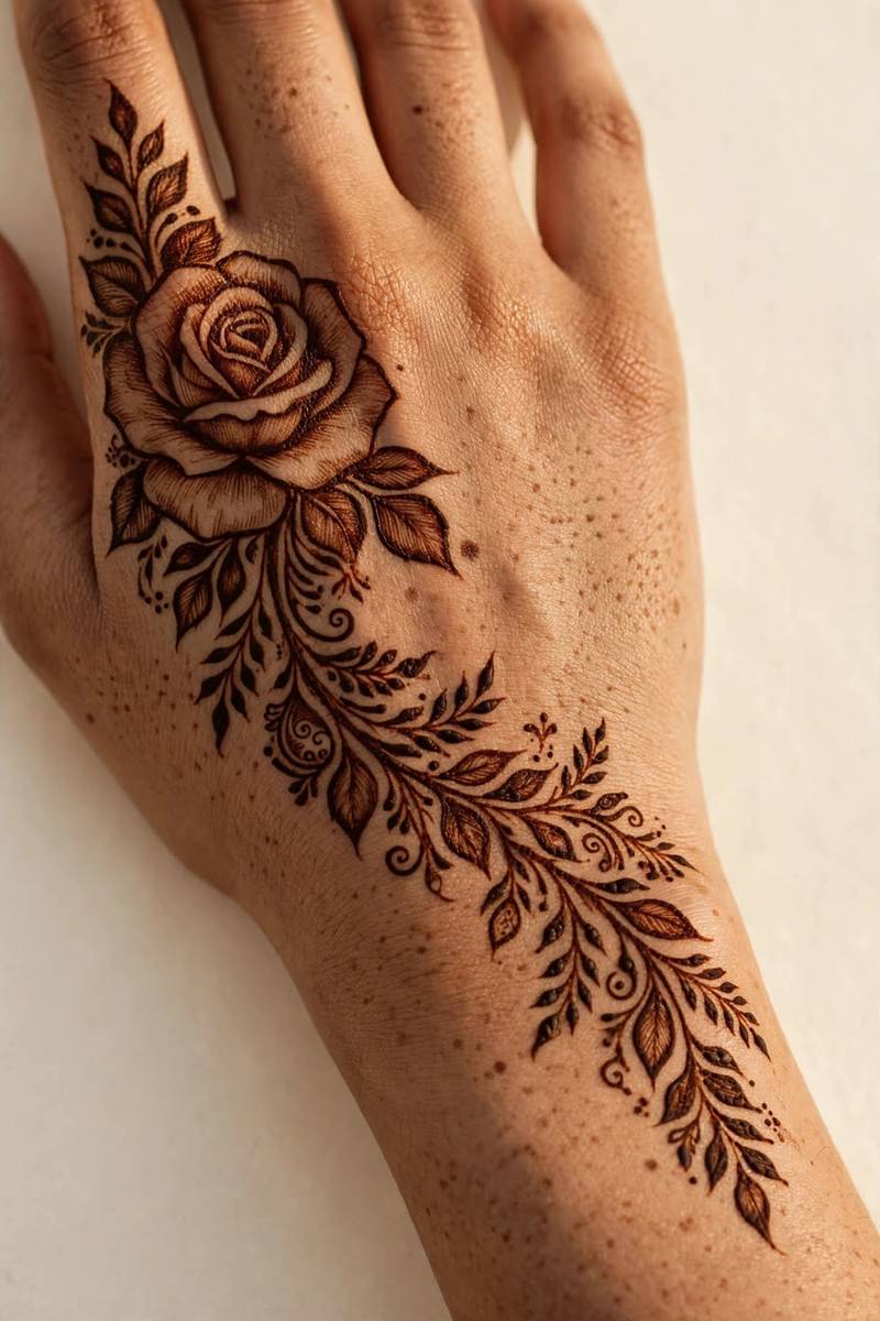 Crescent moon with dotted halo in simple Karva Chauth mehndi