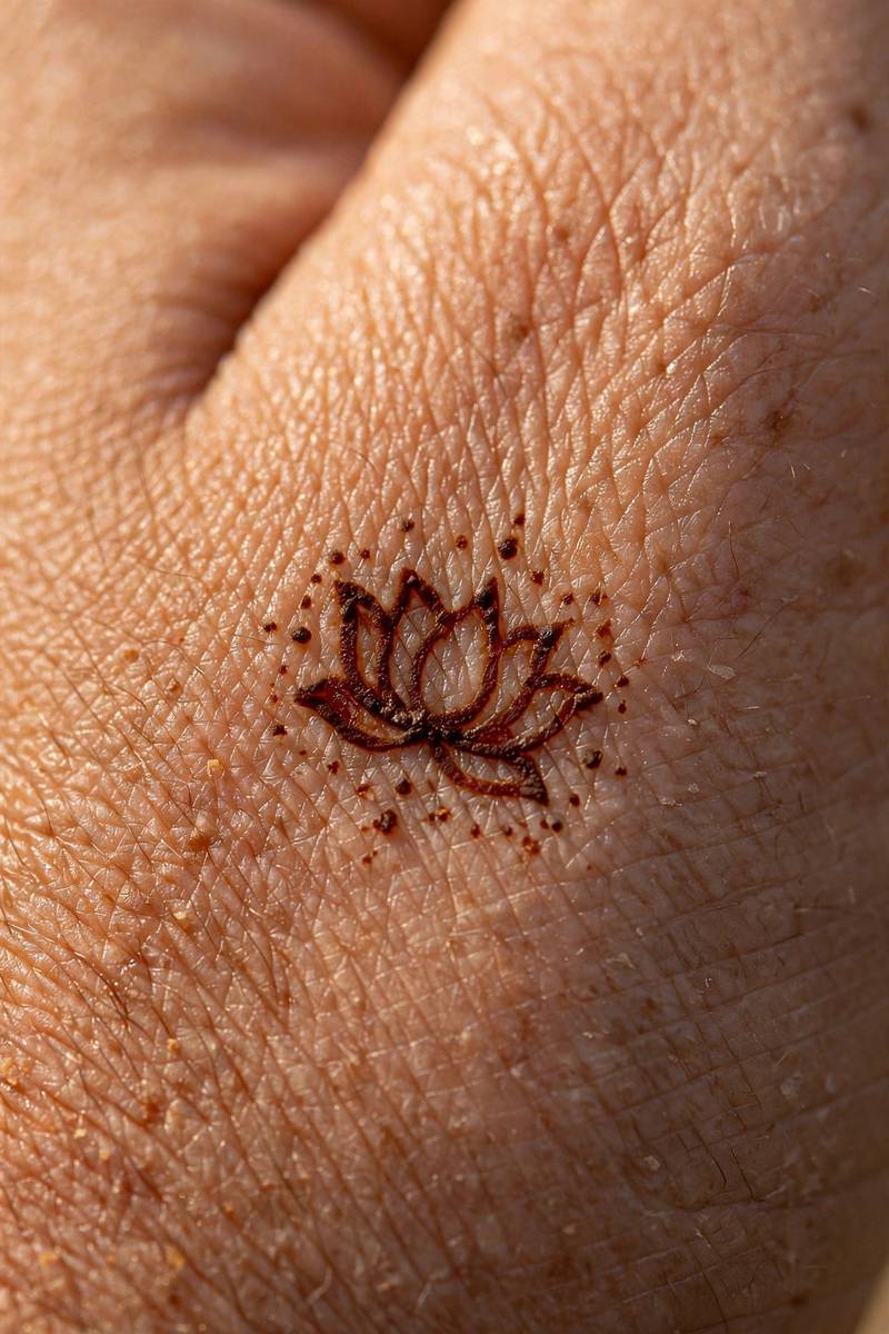 Tiny simple lotus mehndi motif with dots
