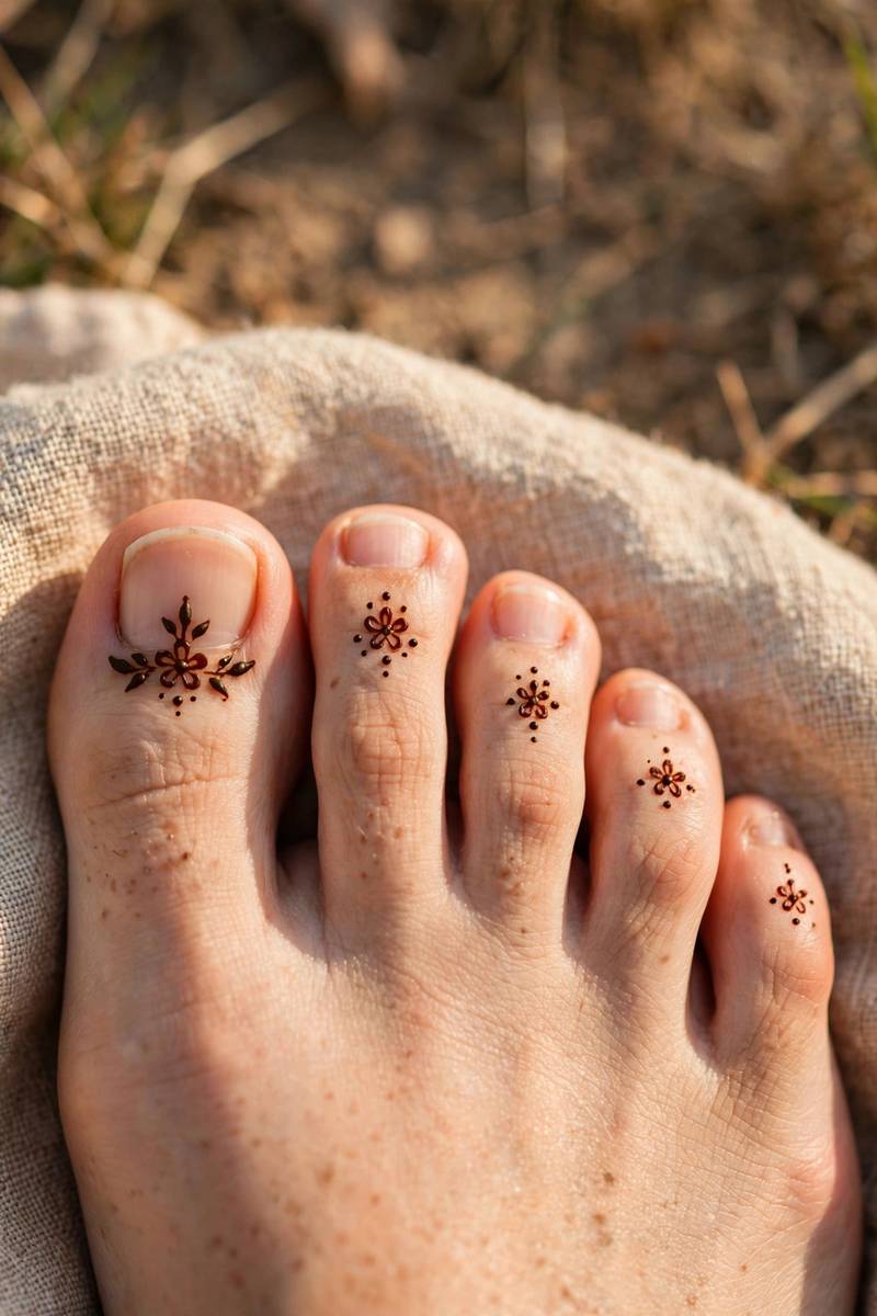 Simple small flower mehndi designs on toes